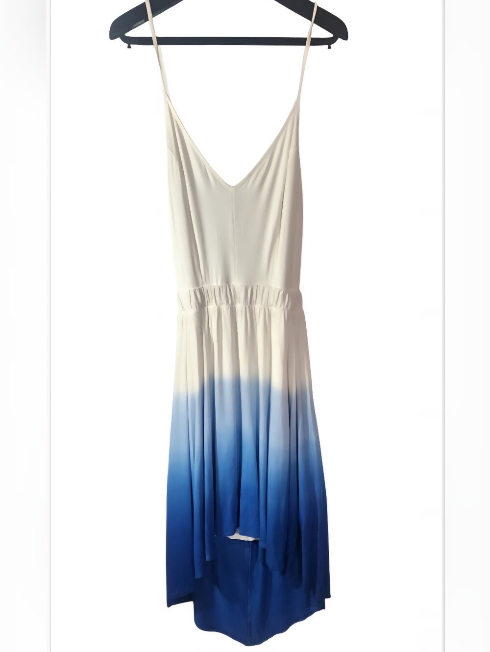 bebe Cream-to-Blue Ombre High-Low Slip Dress